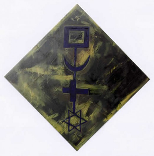 En tournant la clé (clé bleue fond vert) - 100 x 100 cm