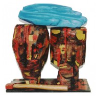 En mémoire des massacres Rwandais - Chêne peint - 51 x 49 x 20 cm